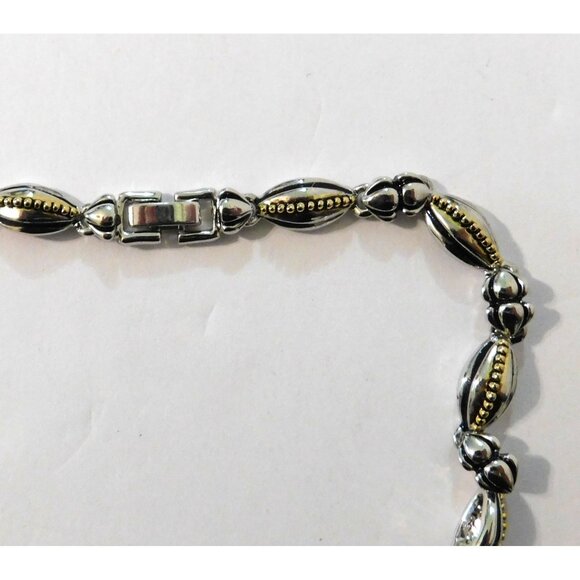 Vintage Two-Tone Necklace Blue Pendant Matching Pierced Earrings Set - Picture 5 of 11